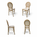 Louis cane back barstool in natural wash with upholstered seat