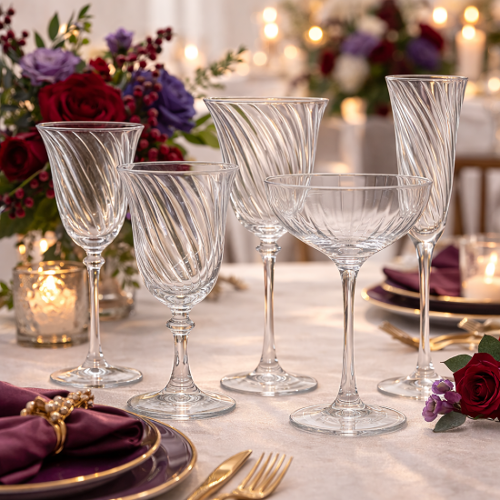 Mila water glass with decorative swirl design