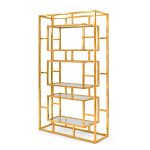 Gold metallic shelving back-bar unit with glass display shelves Reflection Bar Back Cannes Large for luxury event bar displays