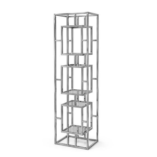 Silver metallic Reflection Bar Back Cannes Small shelving unit with glass display shelves for luxury event bar backdrop