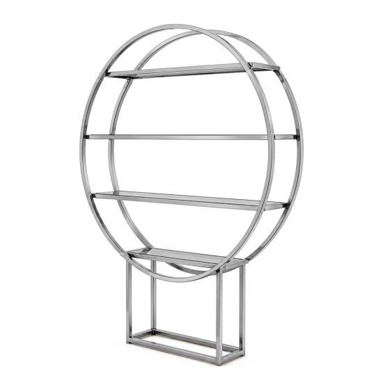 Silver metallic arch-frame bar-back shelving unit with mirrored glass shelves Reflection Bar Back Mirage (Silver)