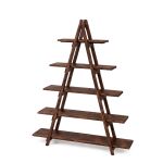 Black metal ladder-style shelving unit with warm natural wood shelves Rustic Wood Ladder for event bar and lounge display