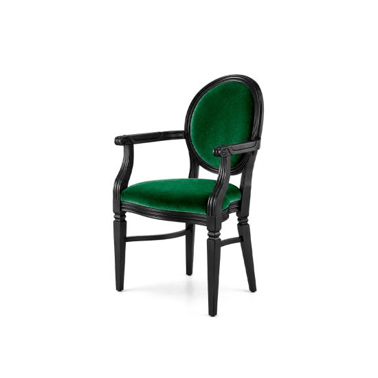 Luxury black Chandelle armchair finished with bright yellow velvet upholstery