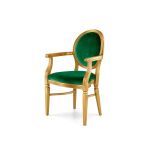 Chandelle armchair with metallic gold frame and bright yellow velvet seat and back.