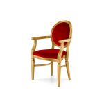 Regal gold Chandelle armchair showcasing a vibrant crimson red velvet seat.