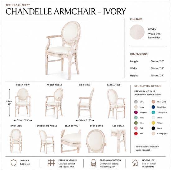 Bright yellow velvet Chandelle armchair detailed with a whitewashed ivory wood frame.