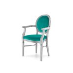 Chandelle armchair with metallic silver frame and vibrant tiffany blue velvet upholstery.