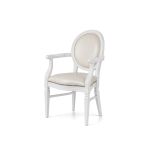 Elegant white Chandelle armchair upholstered in smooth ivory leather with stud details.