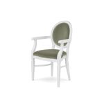 Chandelle armchair with a classic white finish and bright silver velvet upholstery.
