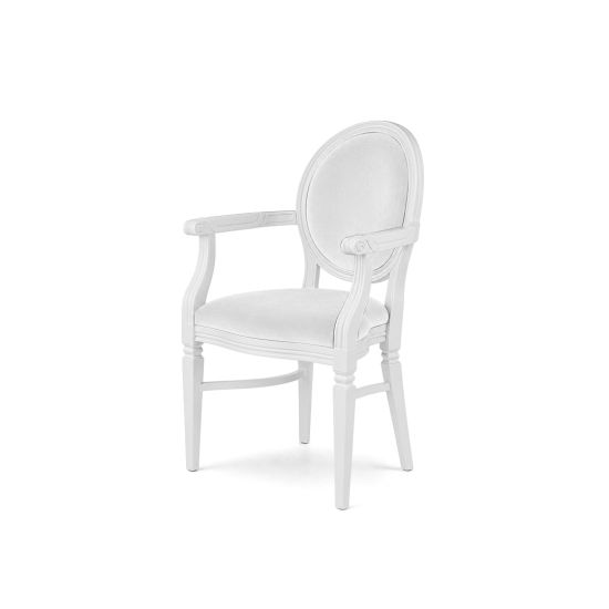 Monochromatic white Chandelle armchair featuring pristine white velvet upholstery.