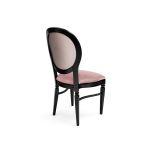 Black Chandelle chair with oval upholstered back and blush seat, elegant vintage-style banquet chair for weddings and formal events