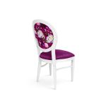 White Chandelle chair featuring an oval patterned back in pink and white tones with a magenta upholstered seat, elegant vintage-style banquet chair for weddings and formal events