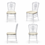 Clear resin Imperial Chair with Brick cushioned seat, high spindled backrest and transparent frame, modern elegant event seating