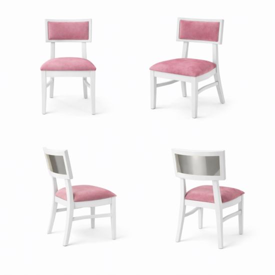 Milano white chair with silver mirrored backrest panel and solid white wood frame for modern luxury event seating
