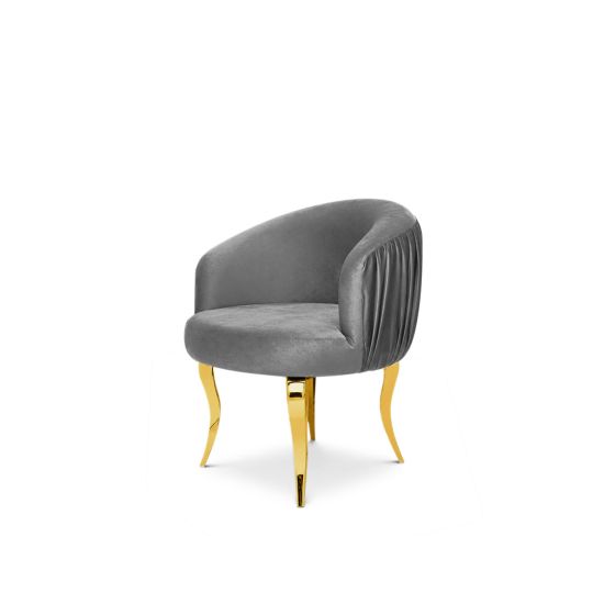 reflection armchair with curved backrest, pleated side detailing, and sleek silver mirrored legs, designed for luxury lounge and event seating.