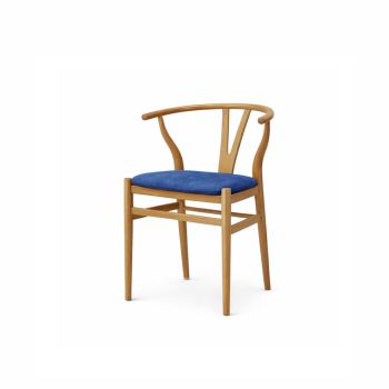 Wishbone Chair Natural Cushion Royal Blue