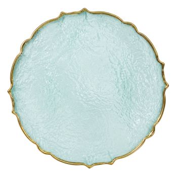 Ribbon Charger Plate (Light Turquoise) Gold Trim