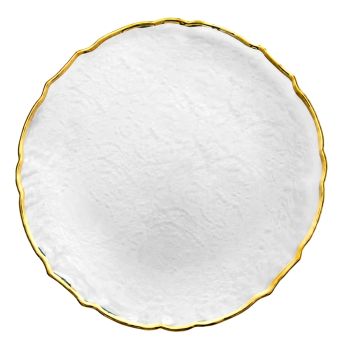 Ribbon Charger Plate (White Pearl) Gold Trim