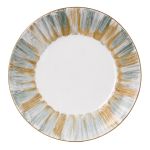 Sage green and gold charger plate with abstract brushstroke rim design for elegant table settings