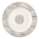 Marble of Delphi charger plate with gray marble rim, gold trim and decorative center motif for elegant table décor