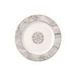 Marble of Delphi salad plate with gray marble border, gold trim and elegant center motif for upscale table settings