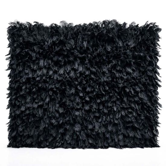 Black feather-style plume wall backdrop with layered texture, dramatic photo backdrop panel for luxury events and stage décor.