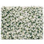 White and green flower wall backdrop with dense blooms, garden-inspired wedding photo backdrop panel for events and staging.