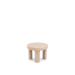 Round outdoor side table in natural wood with slatted top and cylindrical legs