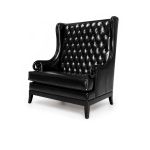 Empire loveseat in black with tall wingback and button-tufted upholstery, elegant lounge seating rental for weddings and events.