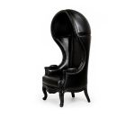 Black Empress dome armchair with tall canopy-style back and smooth upholstery, dramatic lounge chair rental for weddings and events.