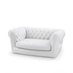 White inflatable sofa with tufted backrest, elegant lounge seating option for weddings, parties, and upscale event décor environments