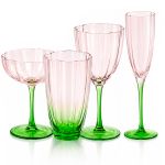 Tulip Flower pink and green water goblet with a ribbed body and scalloped rim, perfect for weddings, luxury events, and elegant table décor.