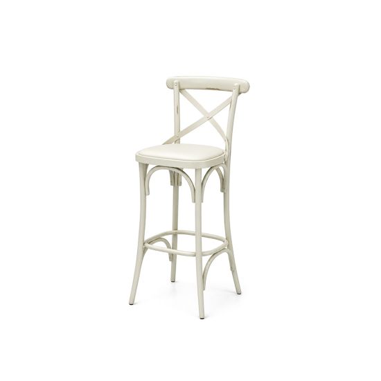 White Coco barstool with cross back design white and  white seat pad, ideal for coastal weddings and event seating