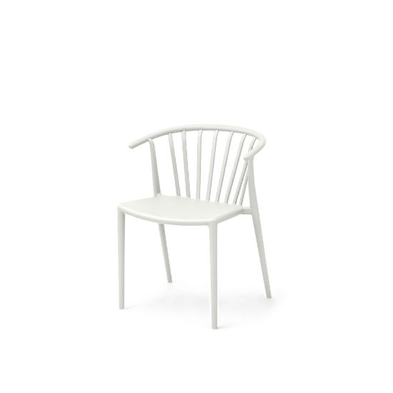 White Malibu chair with curved slatted back and clean minimalist frame, modern event seating for weddings and receptions