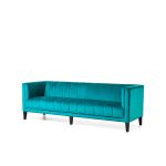 Aegean blue Hollywood sofa with channel-tufted back and black legs, modern lounge seating for events, receptions, and VIP areas
