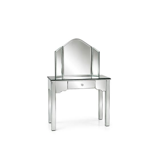 Mirrored Romano console table with matching tabletop mirror, glamorous display table set for event décor, lounges, and entries
