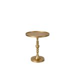 Brass Monaco coffee table with turned pedestal base and mirrored round top, elegant accent table for weddings and event lounges