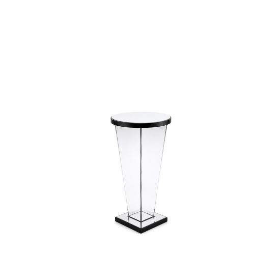 Nelson side table with tapered modern pedestal base and square top, minimalist accent table for event lounges and reception seating