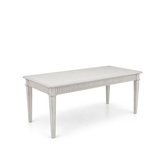 White Sandstone Willow rectangular dining table with clean lines, modern event dining table for weddings and receptions