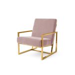 Rose Gold velvet lounge armchair with polished gold metal frame and open square base, modern luxury seating for upscale event lounges.