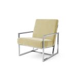 Ivory velvet lounge armchair with polished silver frame and open square base, modern luxury seating for upscale event lounges.