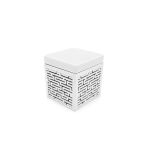 Maze ottoman with white cushioned top and textured geometric base, modern lounge seating accent for weddings, events, and lounges.