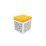 Maze ottoman with mustard yellow cushioned top and white textured geometric base, modern lounge seating accent for events and weddings.