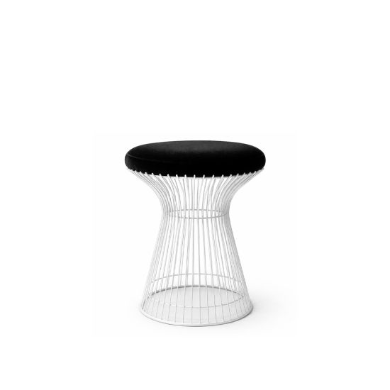 White wire ottoman with Black cushioned seat, modern metal stool for living room or event seating