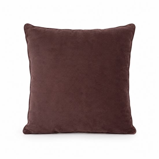 Solid dark brown throw pillow with soft textured fabric look, warm neutral accent cushion for event lounges and décor styling.