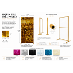 Black sequin wall panel with shimmering reflective tiles on stand, dramatic photo backdrop for weddings, events, and red carpet styling.