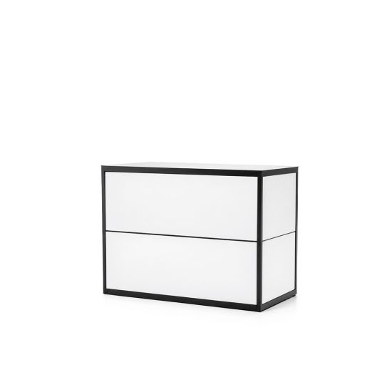 Skyline Bar 6 event rental unit with white translucent front panel and black trim for modern cocktail stations