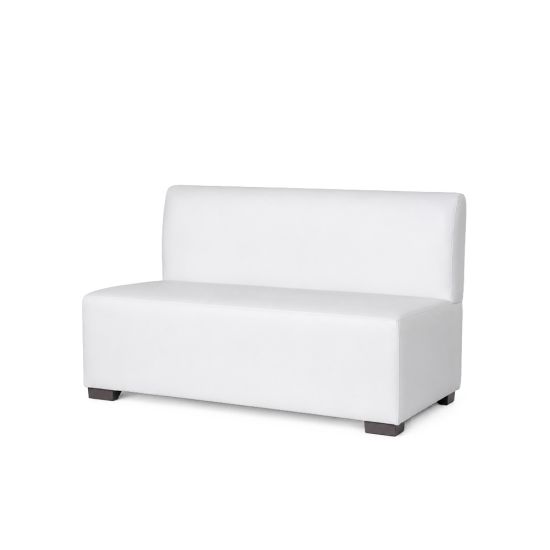 Soho 5-foot armless white sofa section with straight back and modern box design, modular lounge seating rental for events.