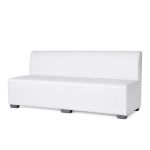 Soho 7-foot armless white sofa section with straight back and modern design, modular lounge seating rental for weddings and events.