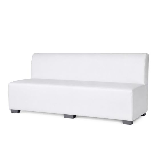Soho 7-foot armless white sofa section with straight back and modern design, modular lounge seating rental for weddings and events.